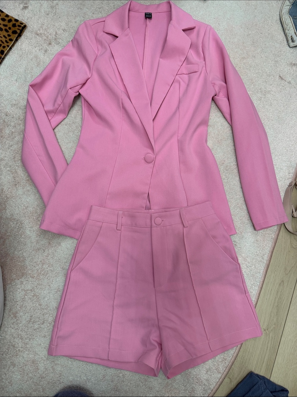 SHEIN Pink Tailored Blazer and High-Waist Shorts Set